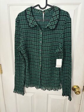 Free People Emerald Green Plaid Button-Down Shirt